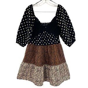 ASOS Crochet Tiered Babydoll Mini Dress In Animal Print